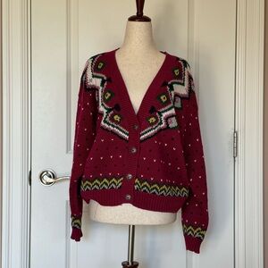 Chic Burgundy Patterned Cardigan